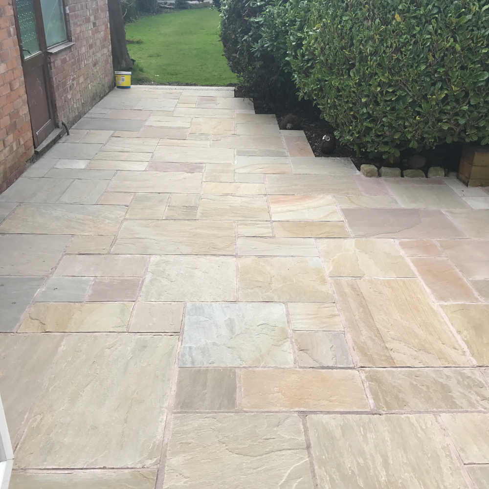 Patio laid using Golden Leaf riven project pack - mixed sizes