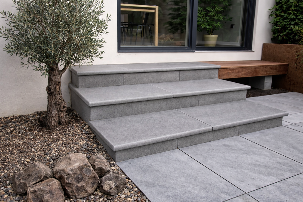 Kandla Grey Sandstone Step Tread - Sawn & Bullnosed 1